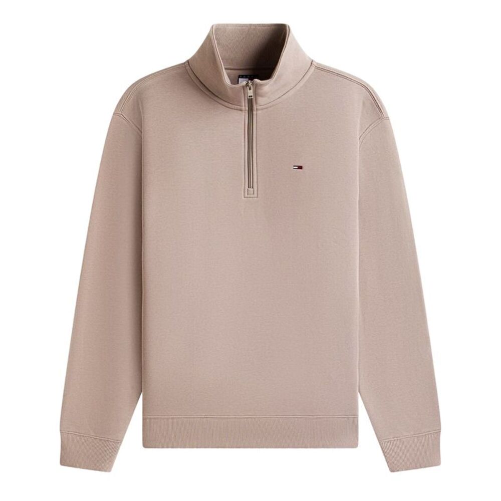 Tommy Jeans Mens Fleece Quarter Zip Sweater / Mink